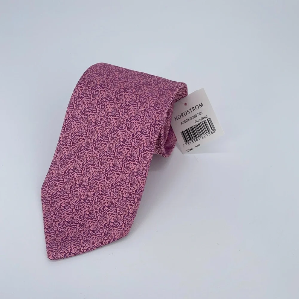 Eton Tie Mens One Size Pink Purple Paisley Silk Classic Necktie England Made NWT